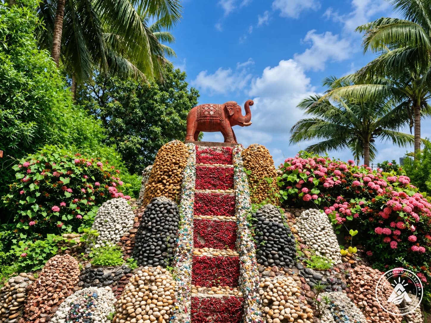 A landscaped garden feature at Aarambh