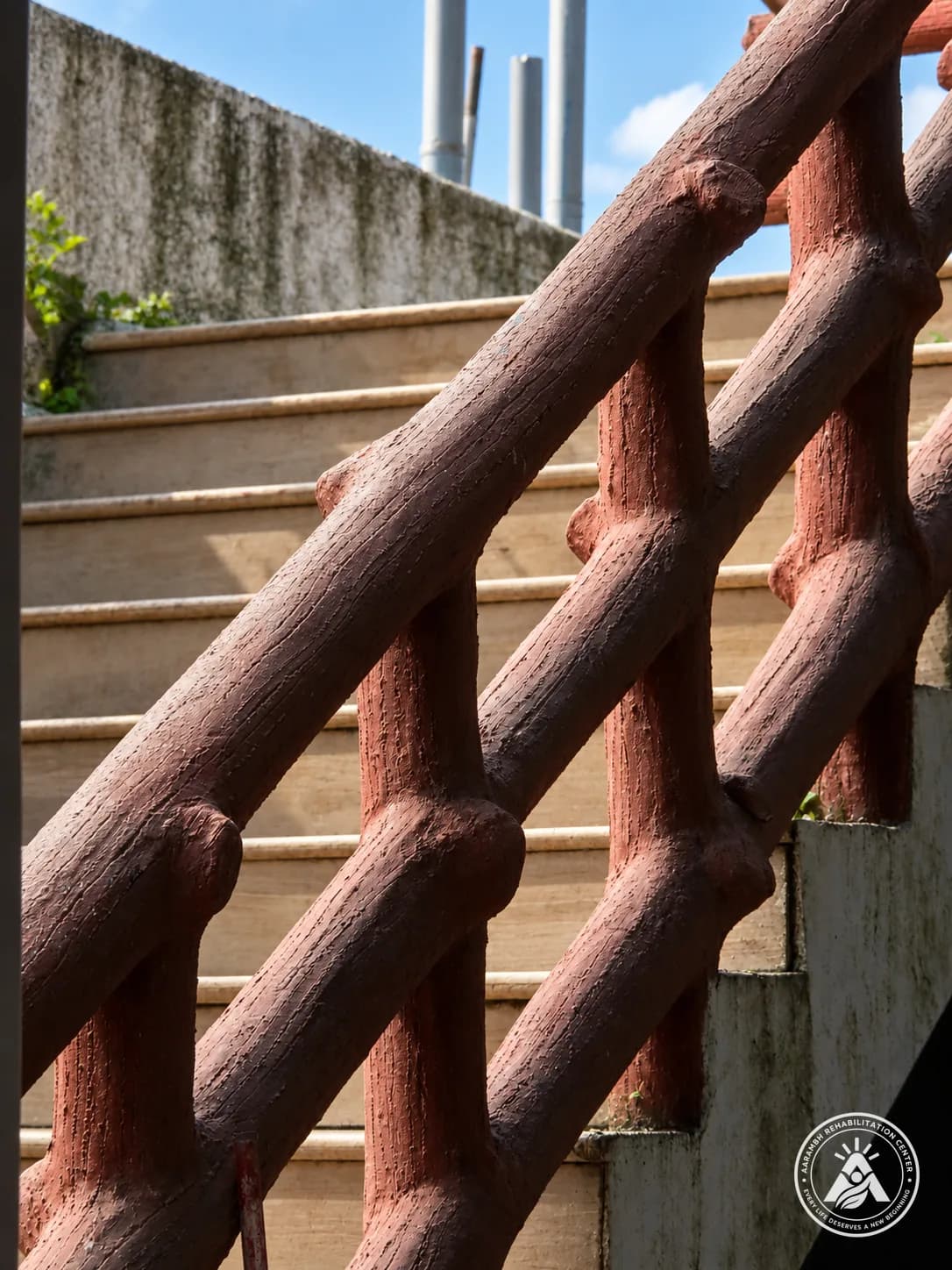 A detailed stair rail at Aarambh